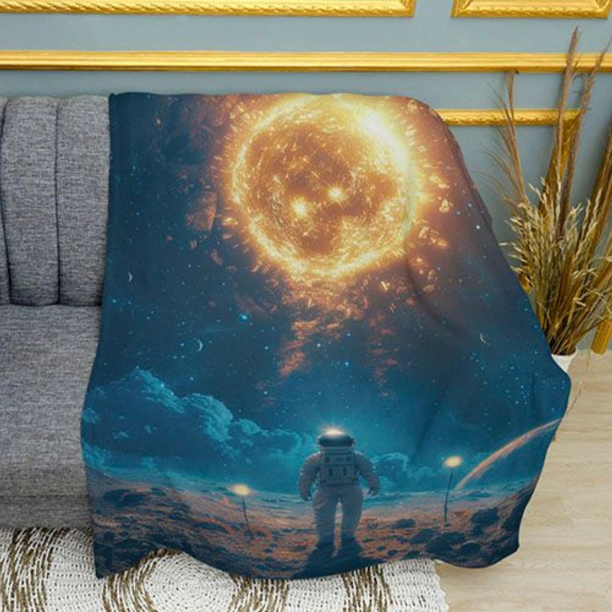 Towards the Sun Golden Horizon Print Plush Fleece Throw Blanket
