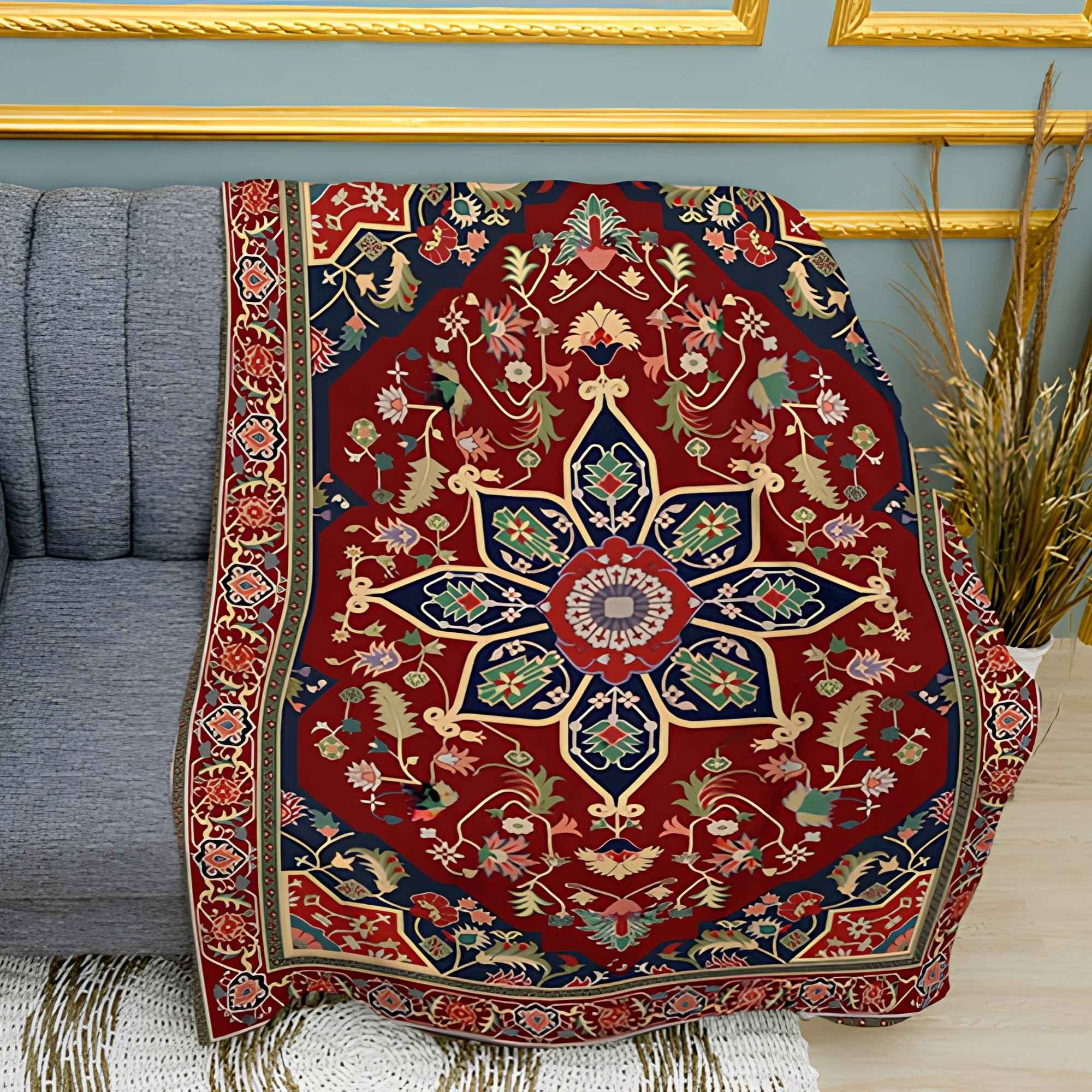 Trendy Vintage Rug Print Plush Fleece Throw Blanket
