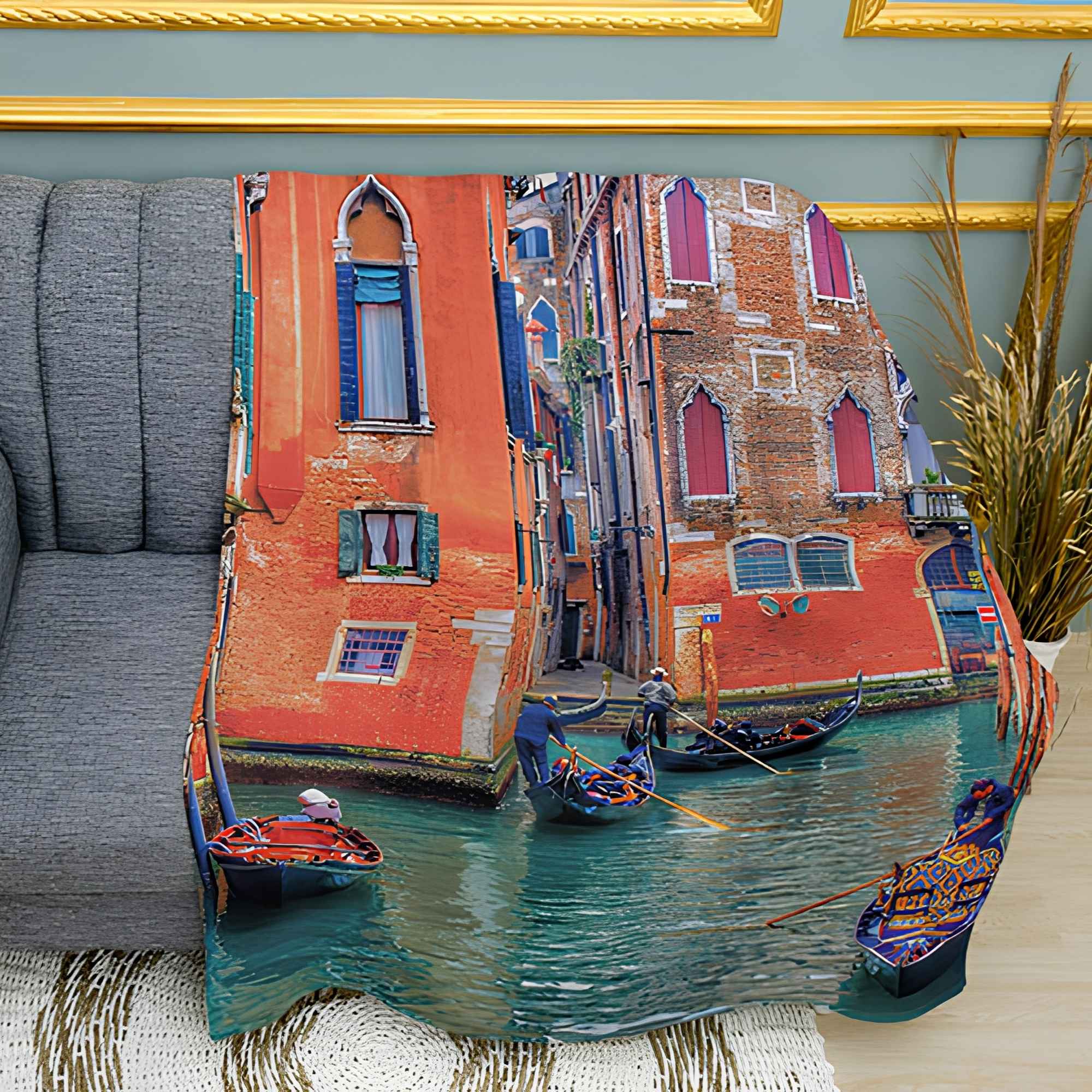 Venice Gondoliers Art Print Plush Fleece Throw Blanket