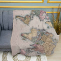 Vintage World Map Print Plush Fleece Throw Blanket