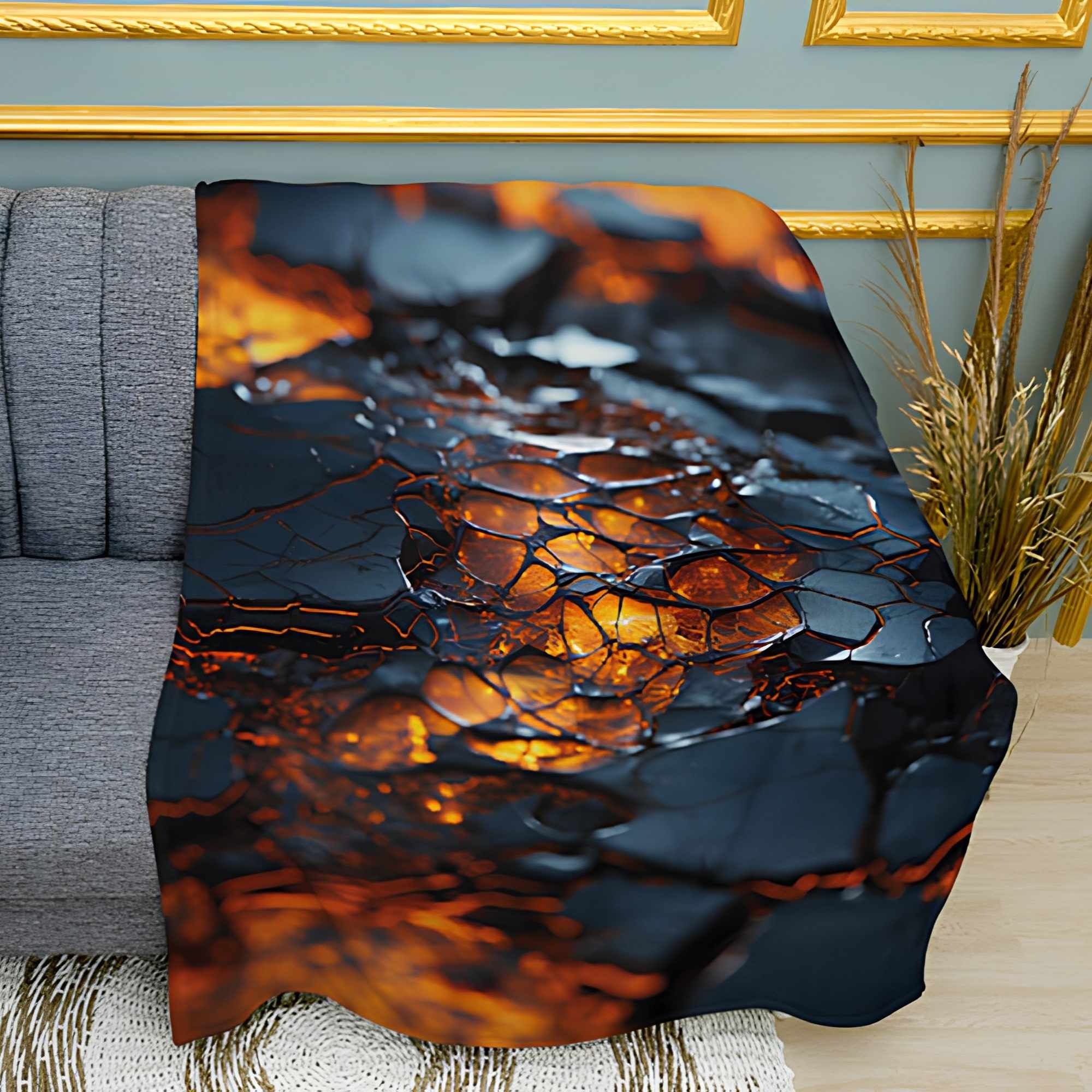 Volcanic Magma Flow Print Plush Fleece Throw Blanket