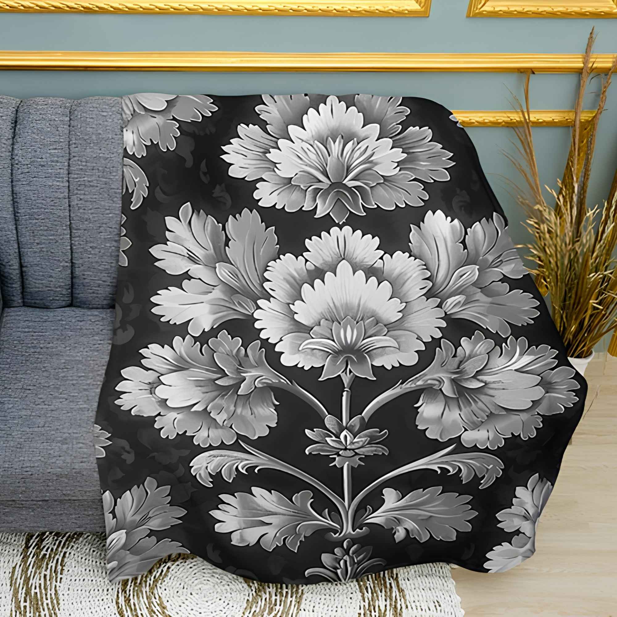 White Flowers Pattern Print Plush Fleece Throw Blanket