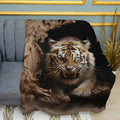 White Tiger Portrait Print Plush Fleece Throw Blanket