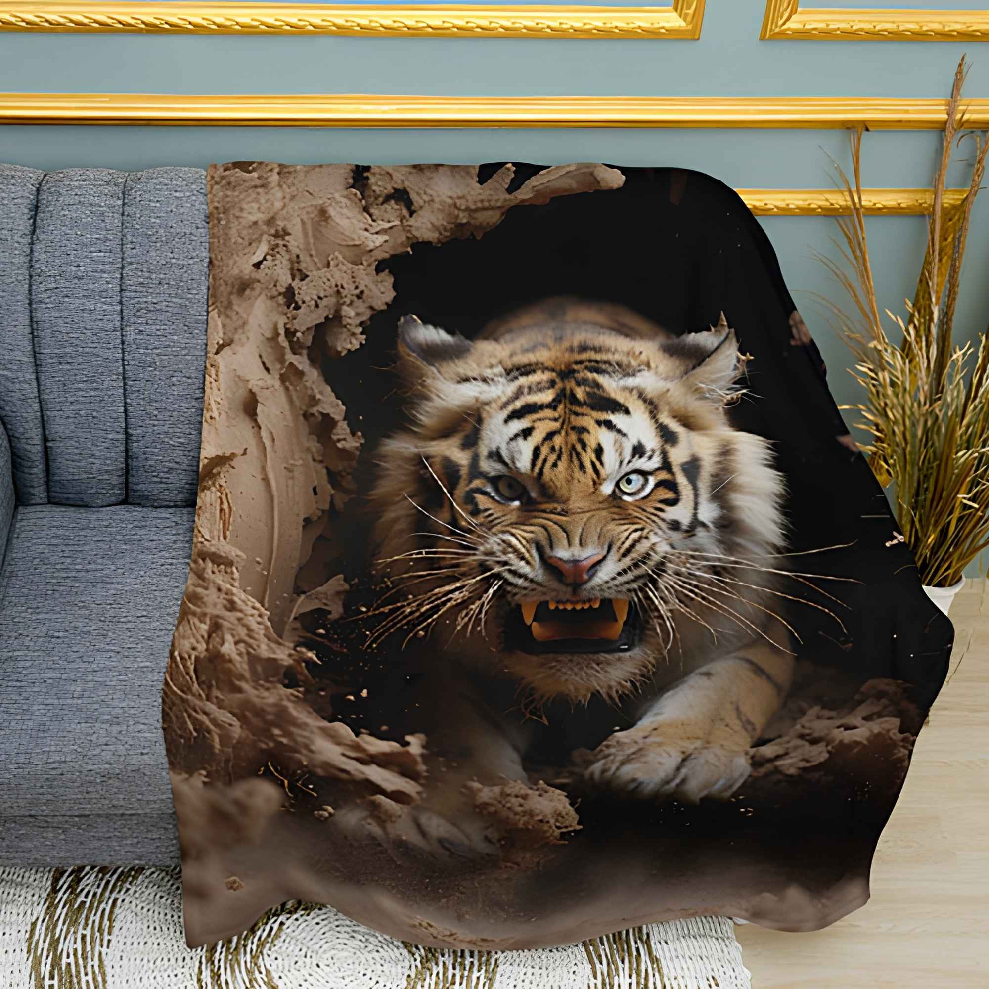 White Tiger Portrait Print Plush Fleece Throw Blanket