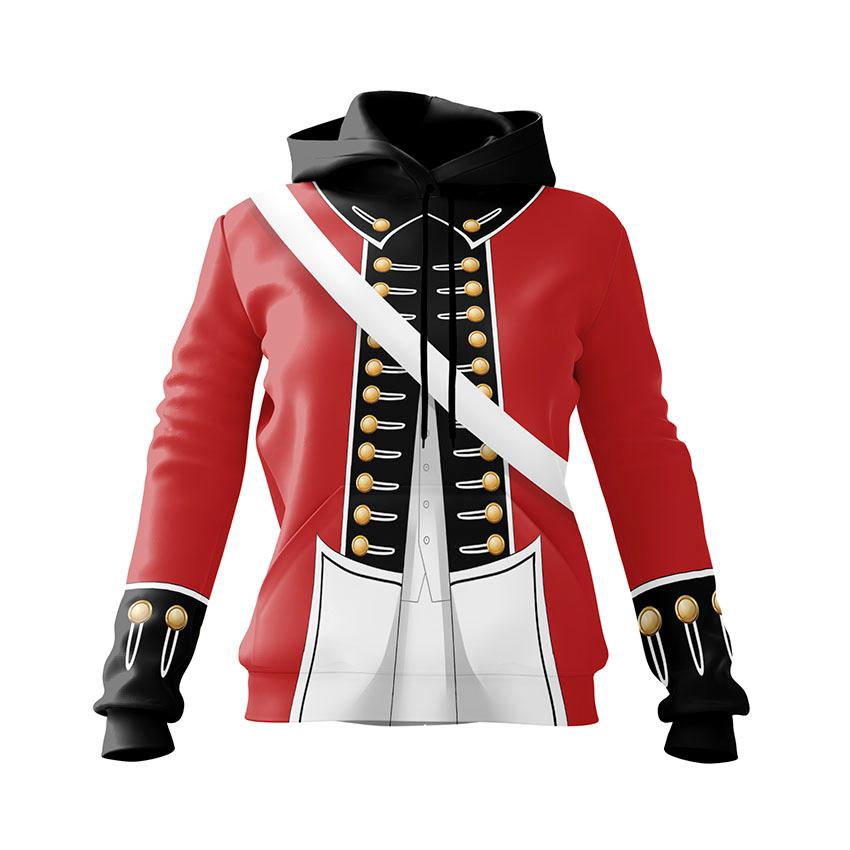 Women's British Redcoat Uniform Print Hoodie – Historic Soldier Costume Fleece Sweatshirt