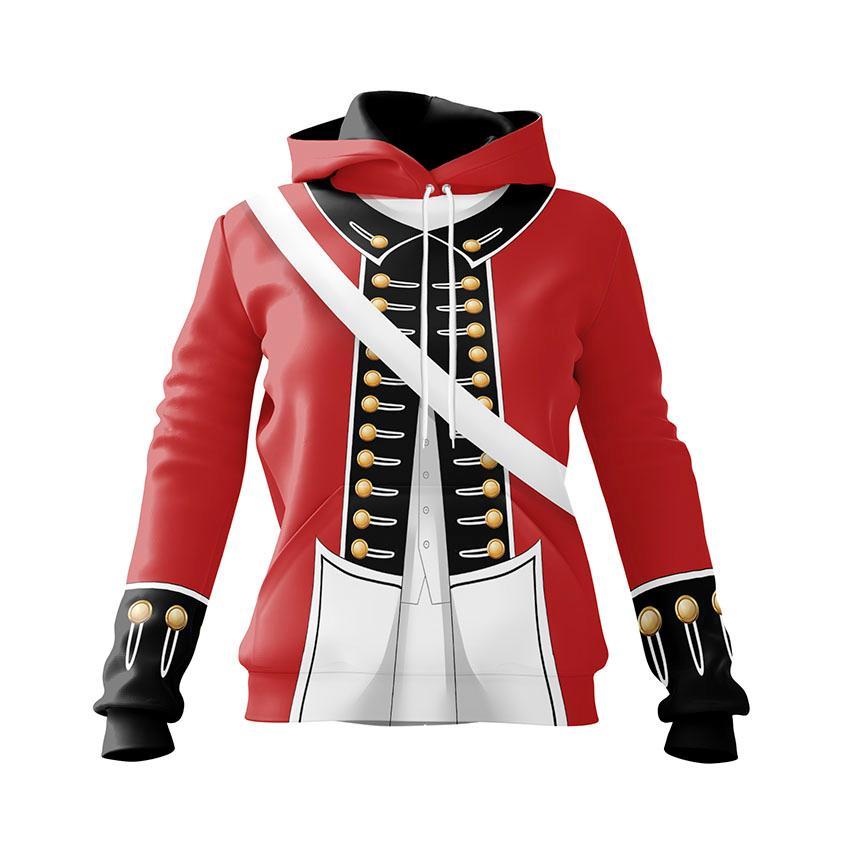 Women's British Redcoat Uniform Print Hoodie – Historic Soldier Costume Fleece Sweatshirt