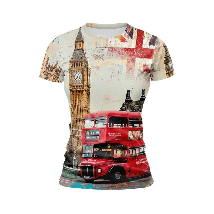 Women's Vintage London Sport T-Shirt – Big Ben & Red Bus Print Gym Tee