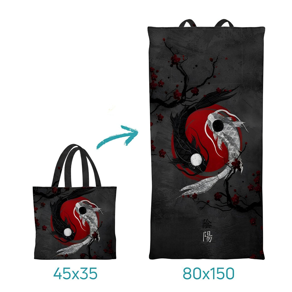 Yin and Yang Japanese Motif 2-in-1 Beach Towel Tote Bag