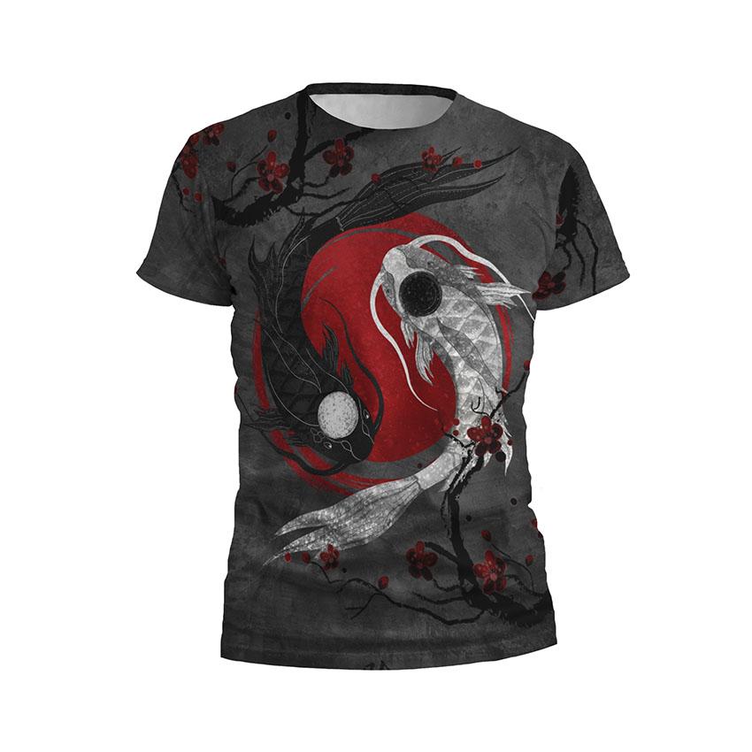 Yin and Yang Japanese Motif Men's Athletic Graphic T-Shirt