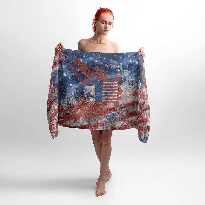 Toalla de playa con bandera de águila americana, hoja de baño de algodón con águila calva patriótica de EE. UU.