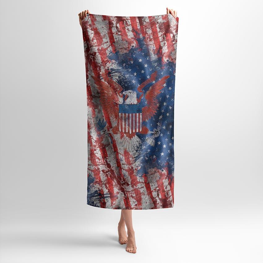 Toalla de playa con bandera de águila americana, hoja de baño de algodón con águila calva patriótica de EE. UU.