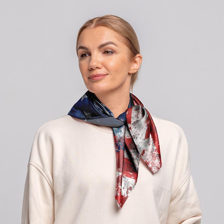 American Flag Bald Eagle Silk Neck Scarf Patriotic Square Headscarf