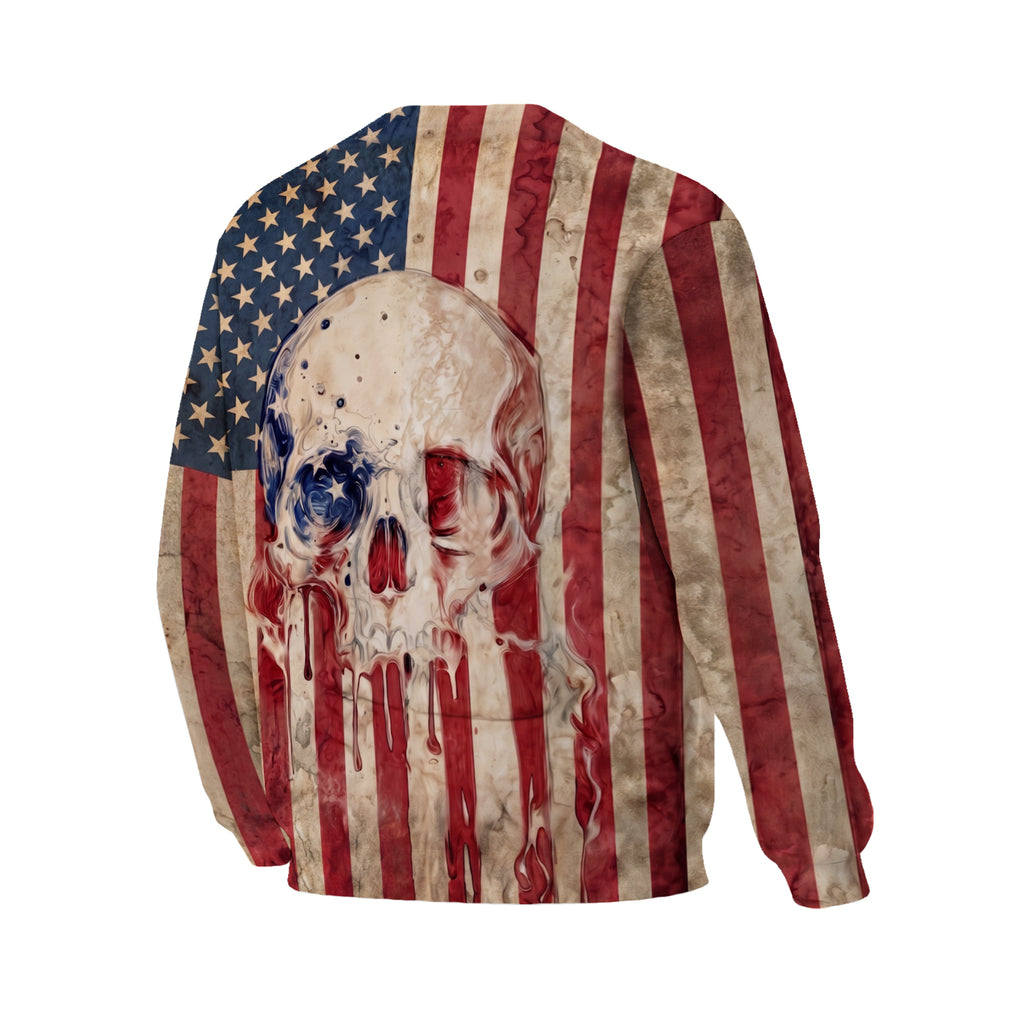Sweatshirt mit amerikanischem Flaggen-Totenkopf-Motiv, schwerer Fleece-Pullover