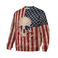 American Flag Skull Graphic Sweatshirt Heavyweight Fleece Pullover