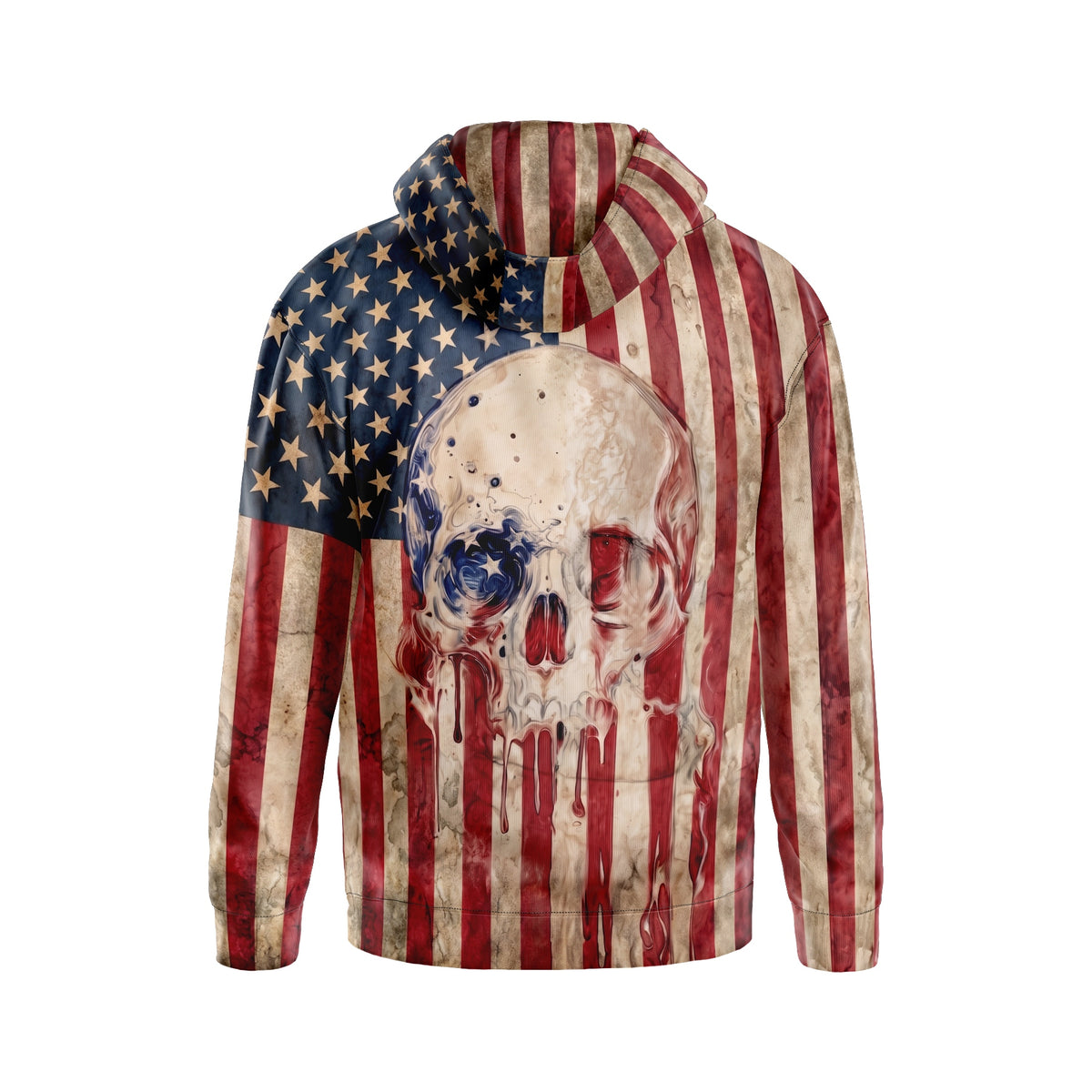 Kapuzenpullover mit Totenkopf-Grafik und US-Flagge – Patriotische Streetwear für Herren