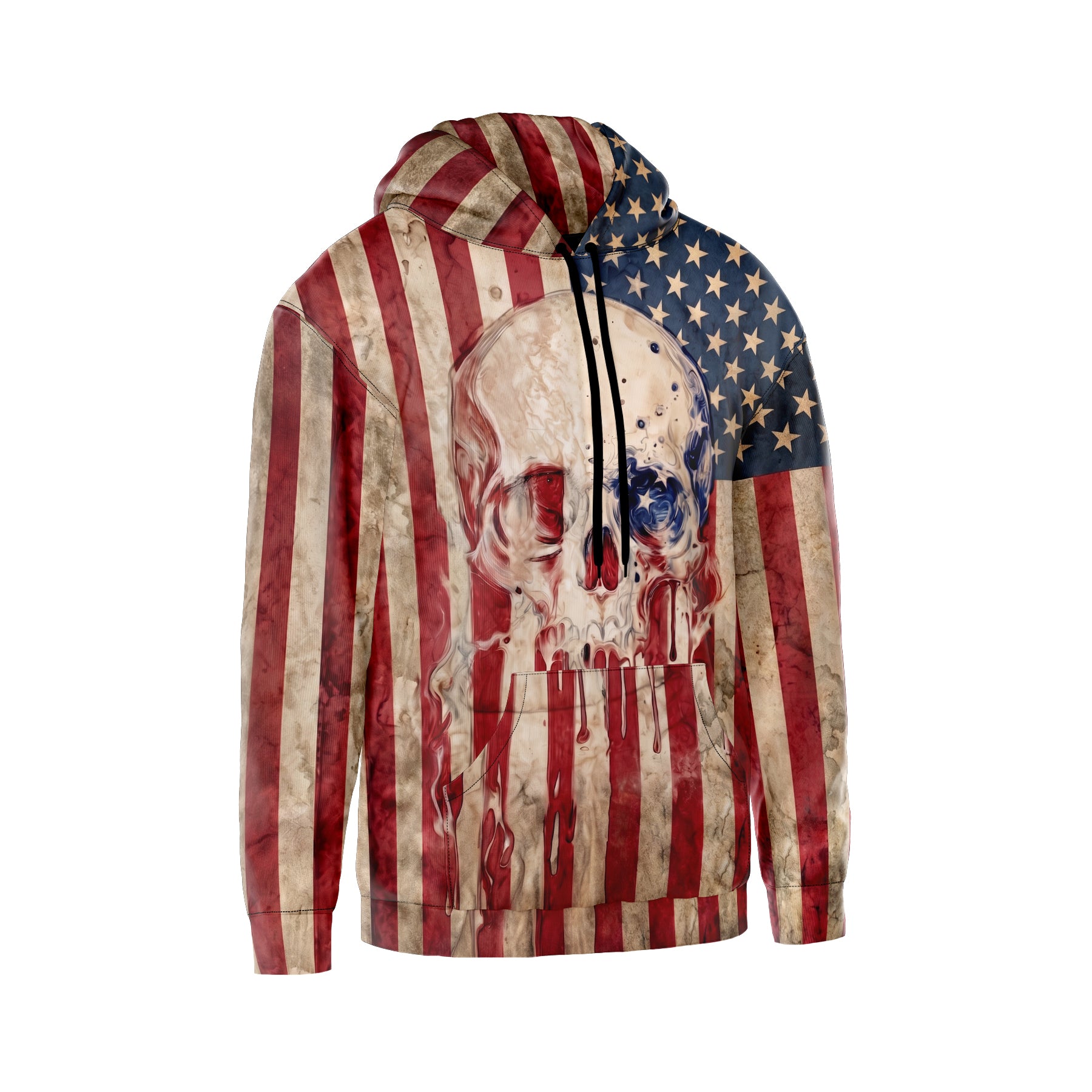 American Flag Skull Graphic Pullover Hoodie - Men's Patriotic Streetwear