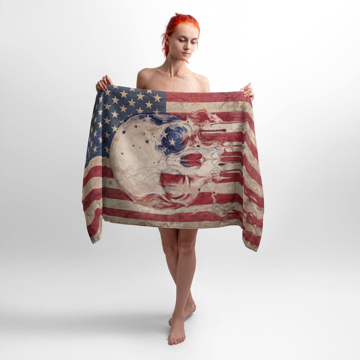 Strandtuch mit Totenkopf und amerikanischer Flagge, patriotisches USA-Grafik-Badetuch