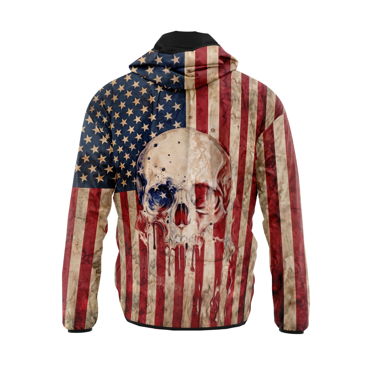 Leichte Windbreaker-Kapuzenjacke mit amerikanischem Flaggen-Totenkopf-Motiv