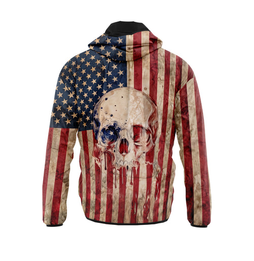 American Flag Skull Sport Windbreaker Lightweight Hooded Jacket