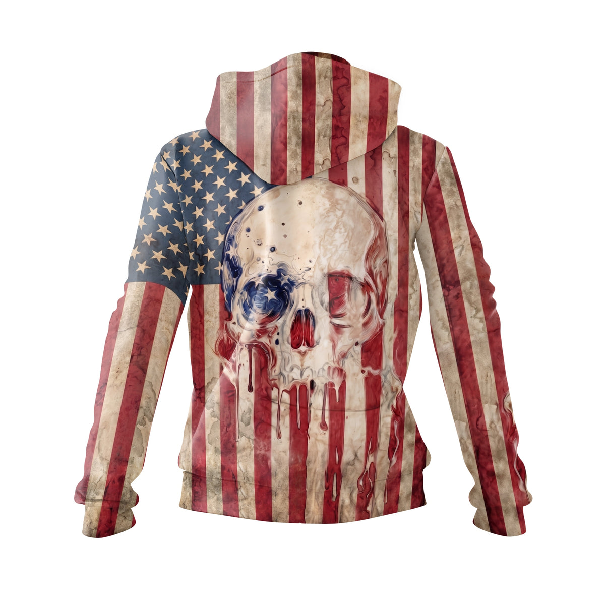 Damen-Fleece-Kapuzenpullover mit Totenkopf und amerikanischer Flagge, patriotisches Grafik-Sweatshirt