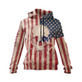 American Flag Skull Women's Fleece Hoodie Patriotic Graphic Sweatshirt