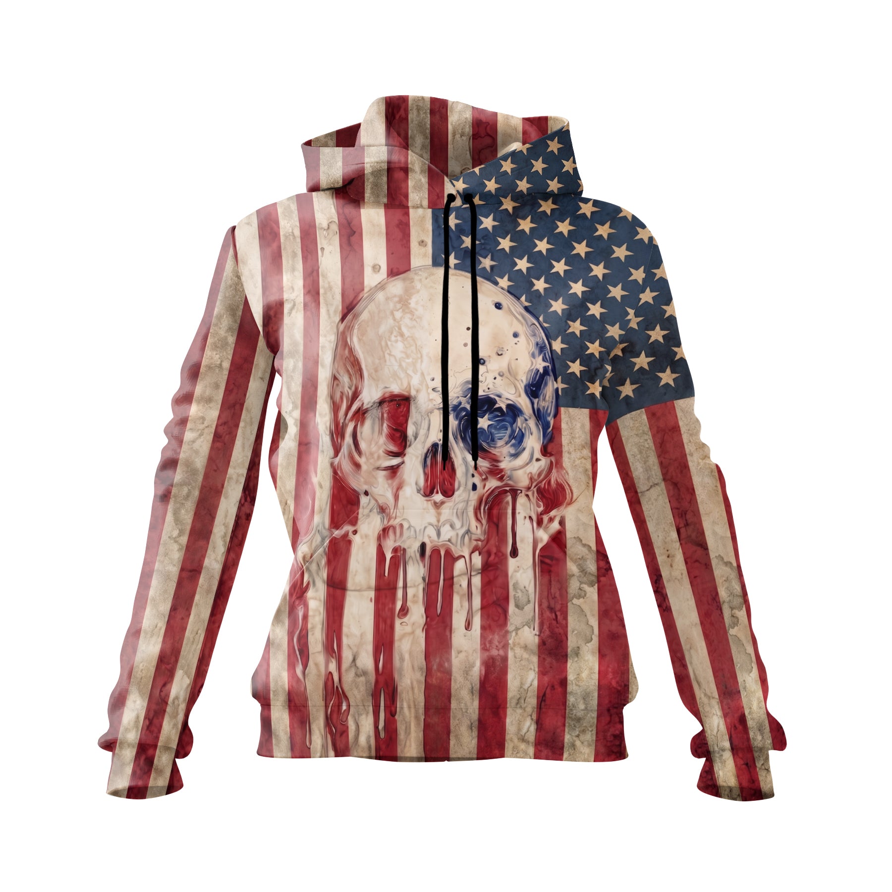 American Flag Skull Women's Fleece Hoodie Patriotic Graphic Sweatshirt