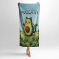 Avocado Cat Print Beach Towel, Cute Grumpy Kitten Bath Essential