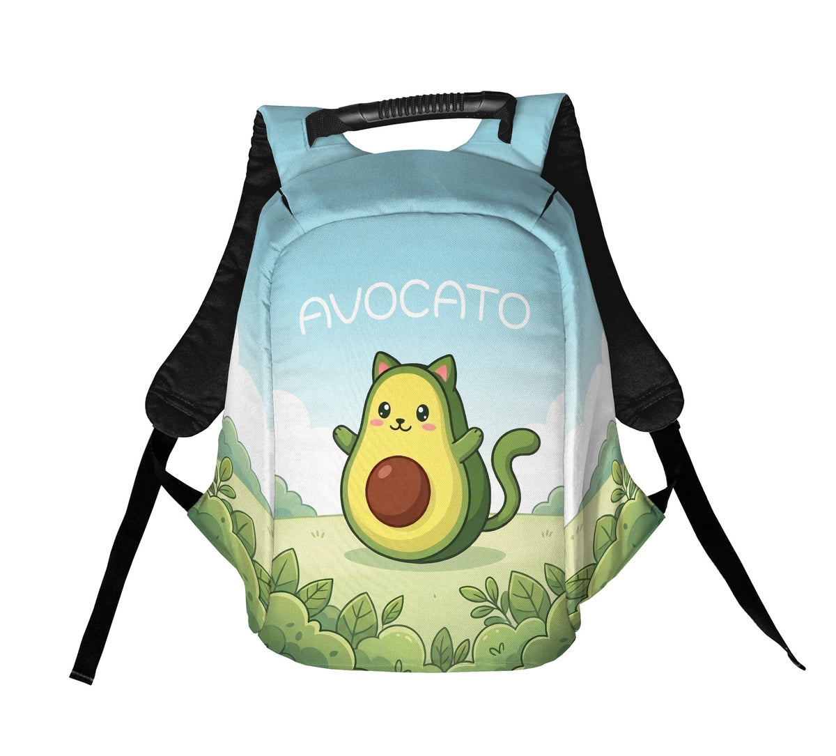 Avocado-Katzen-Print Freizeit-Tagesrucksack