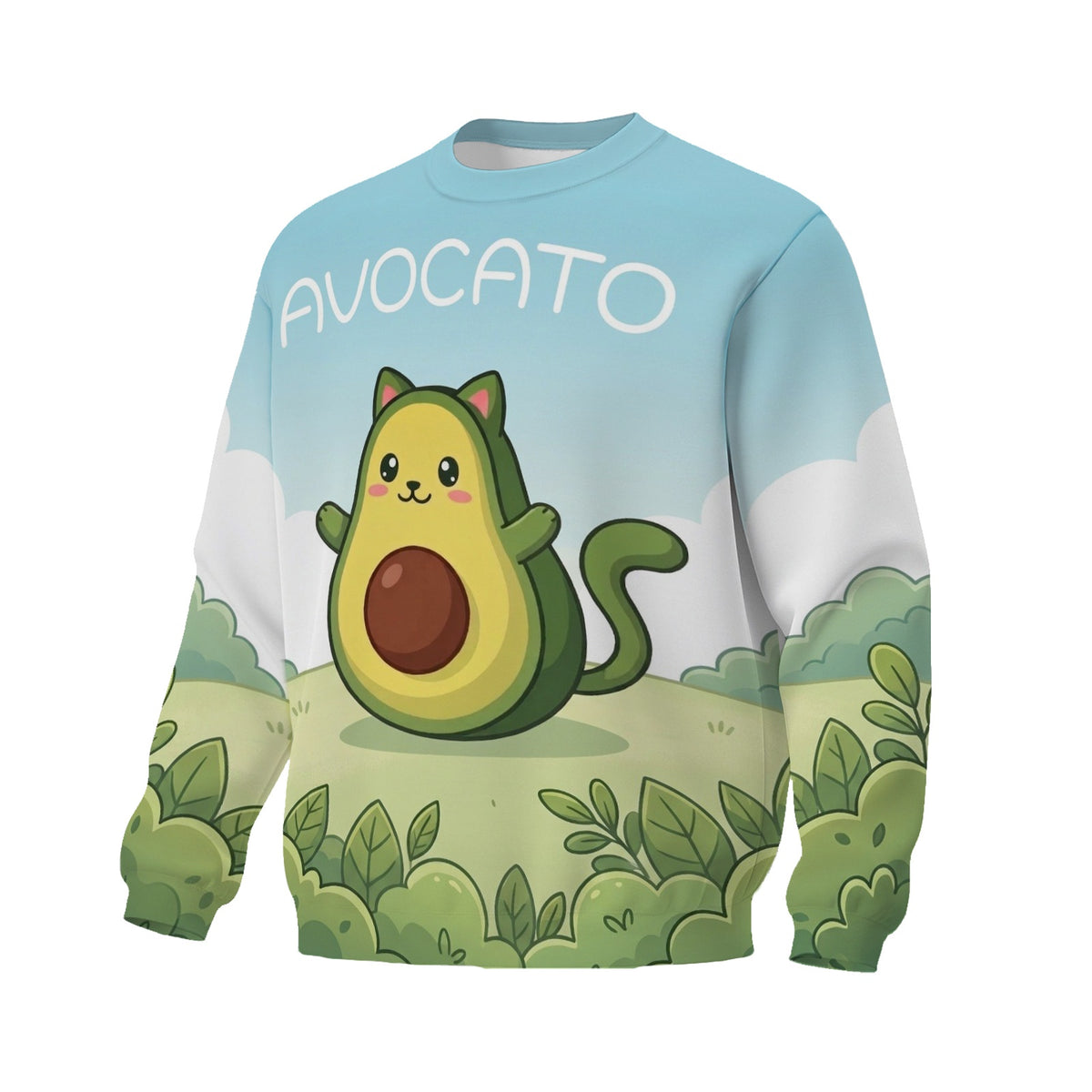 Sweatshirt mit Avocado-Katzen-Print, niedlicher Pullover mit Tiermotiv