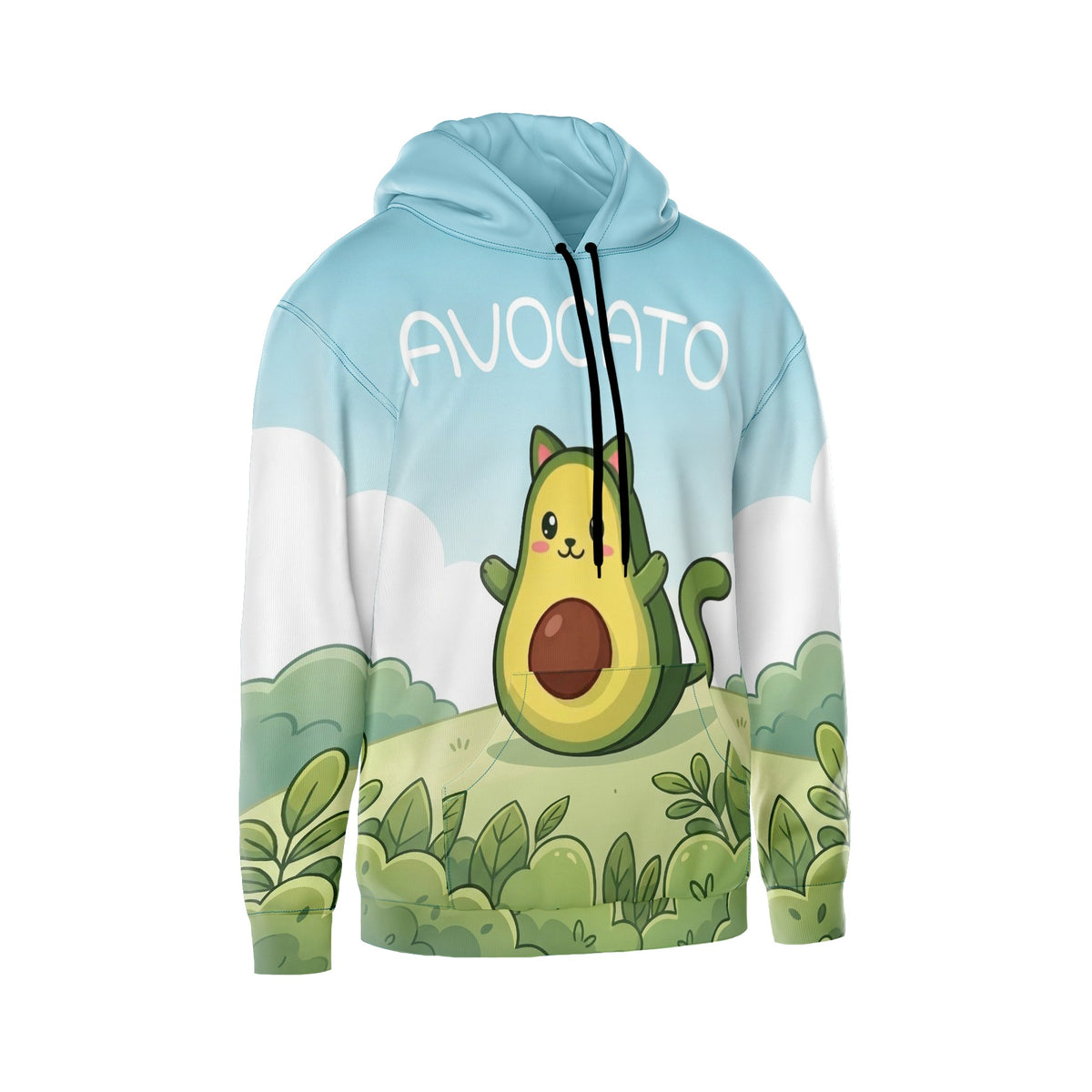 Niedlicher Avocado-Katzen-Grafik-Kapuzenpullover für Herren