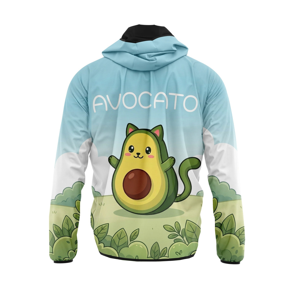 Leichte Windbreaker-Jacke mit Avocato-Katzen-Grafikdruck und Reißverschluss