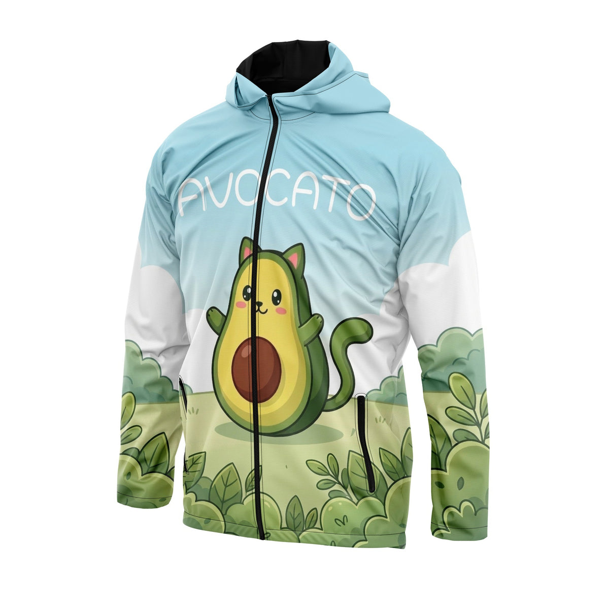 Klassische Windbreaker-Jacke mit Avocato-Katzen-Print