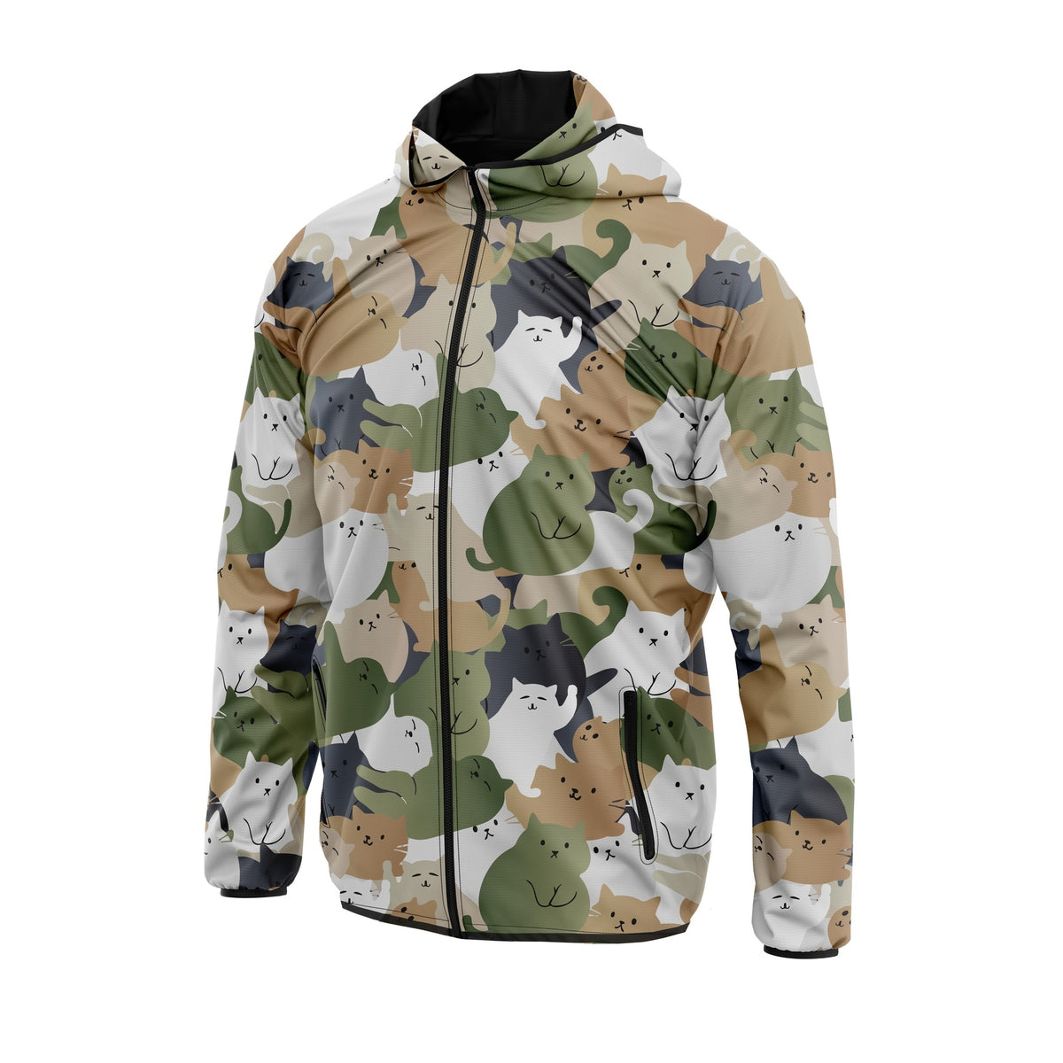 Leichte Sport-Windjacke mit Katzen-Camouflage-Muster