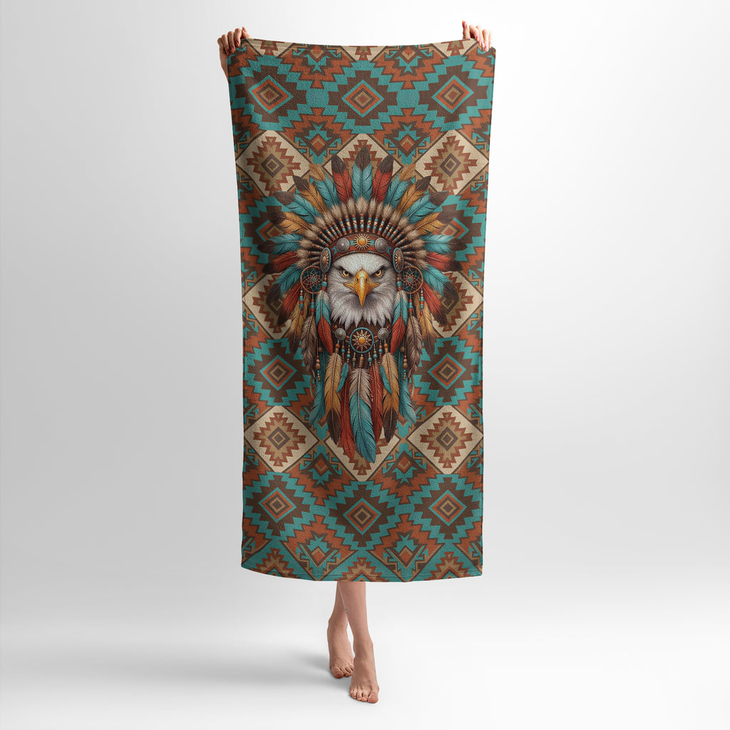 Doppellagiges Plüschhandtuch mit Motiv „Native American Eagle Leader“