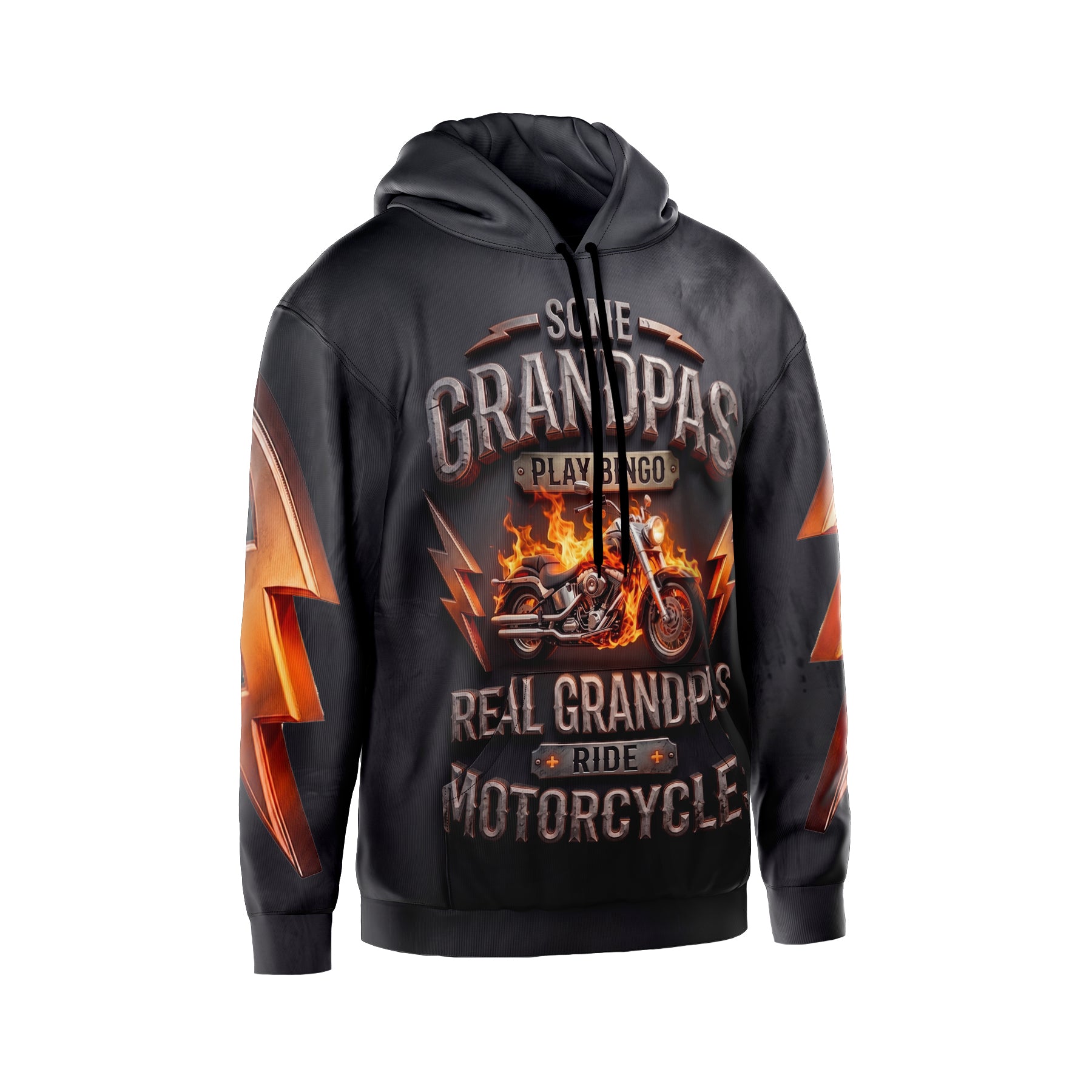 Vintage Fire Motorcycle Graphic Hoodie - Retro Biker Aesthetic Pullover