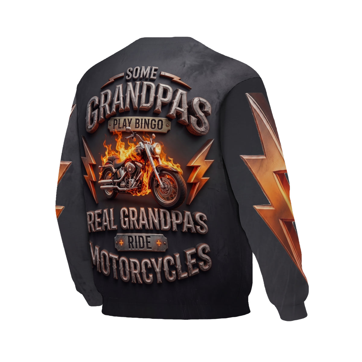 Feuer-Motorrad-Grafik-Sweatshirt mit Rundhalsausschnitt, auffällige Flammen-Bikerkleidung