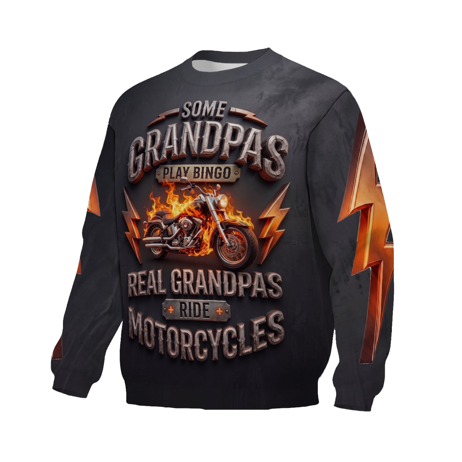 Fire Motorcycle Graphic Crewneck Sweatshirt Bold Flame Biker Apparel