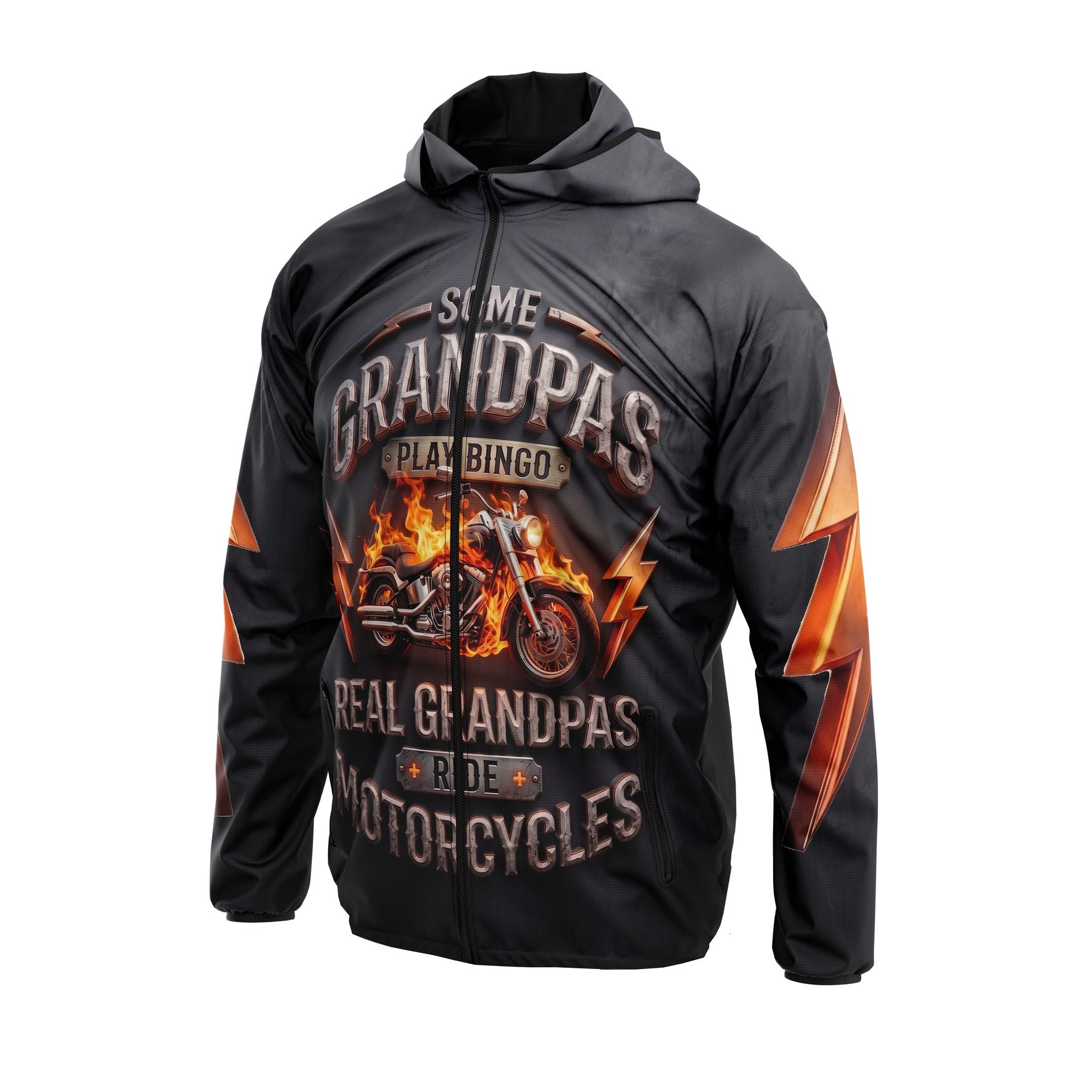 Fire Motorcycle Graphic Windbreaker Lightweight Sports Outerwear