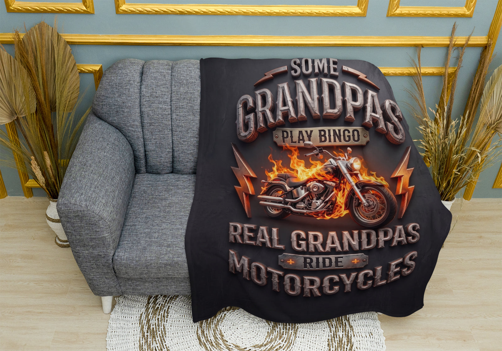 Fire Motorcycle Plush Throw Blanket with Vibrant Engine Art