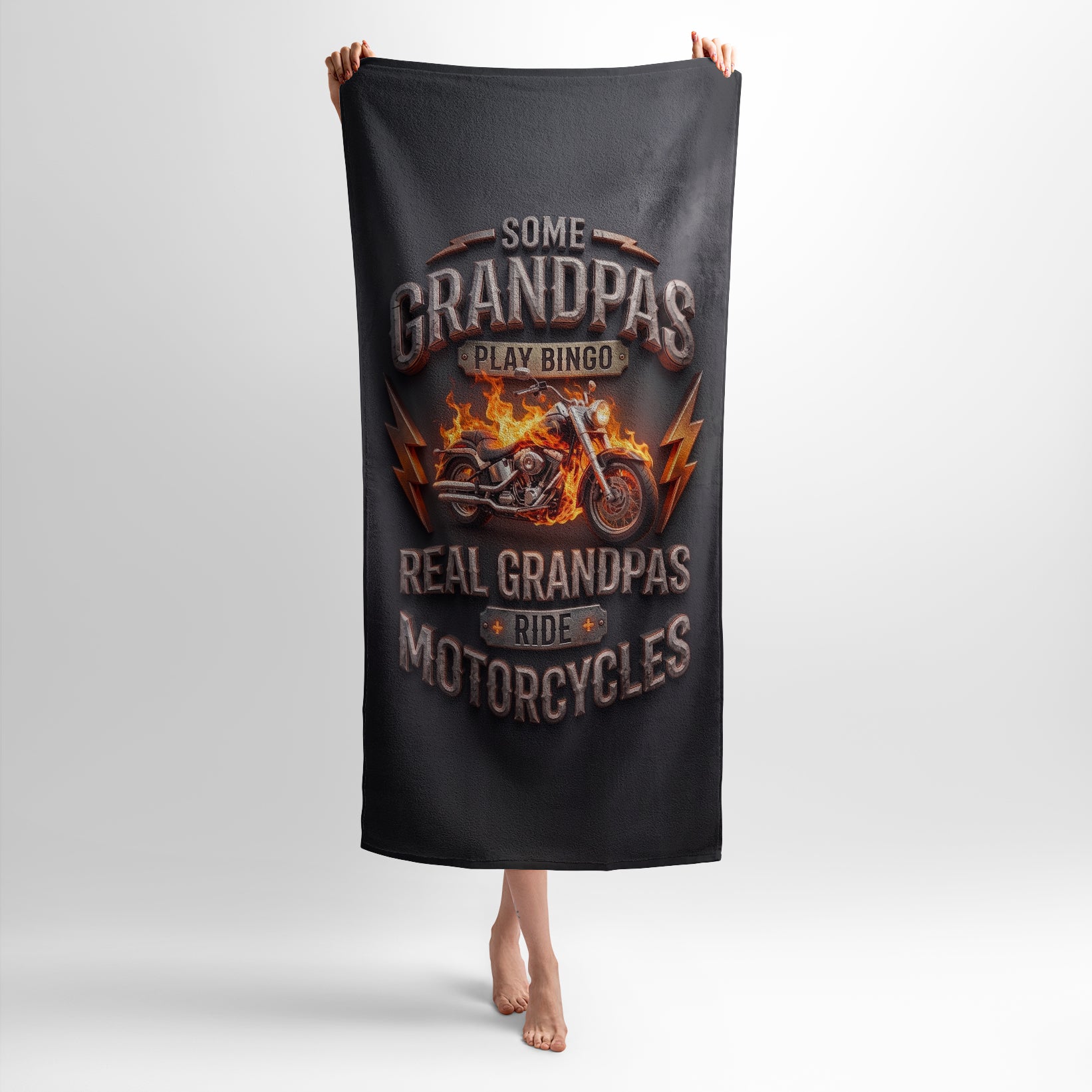 Fire Motorcycle Rider Beach Towel Cotton Terry Cloth Bath Mat