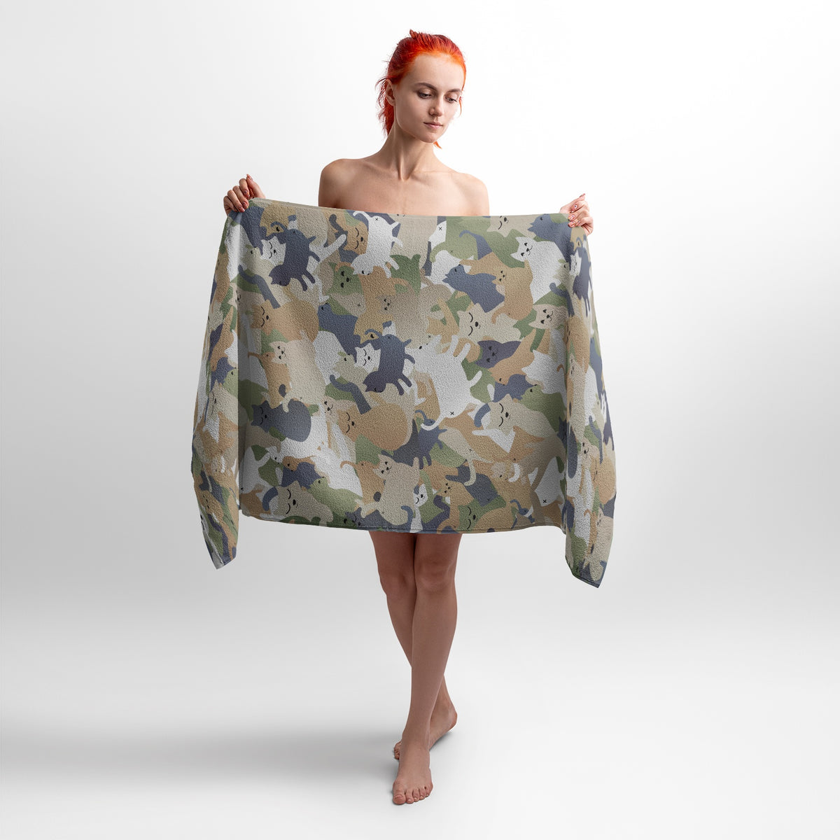 Handtuch mit lustigem Katzen-Camouflage-Muster
