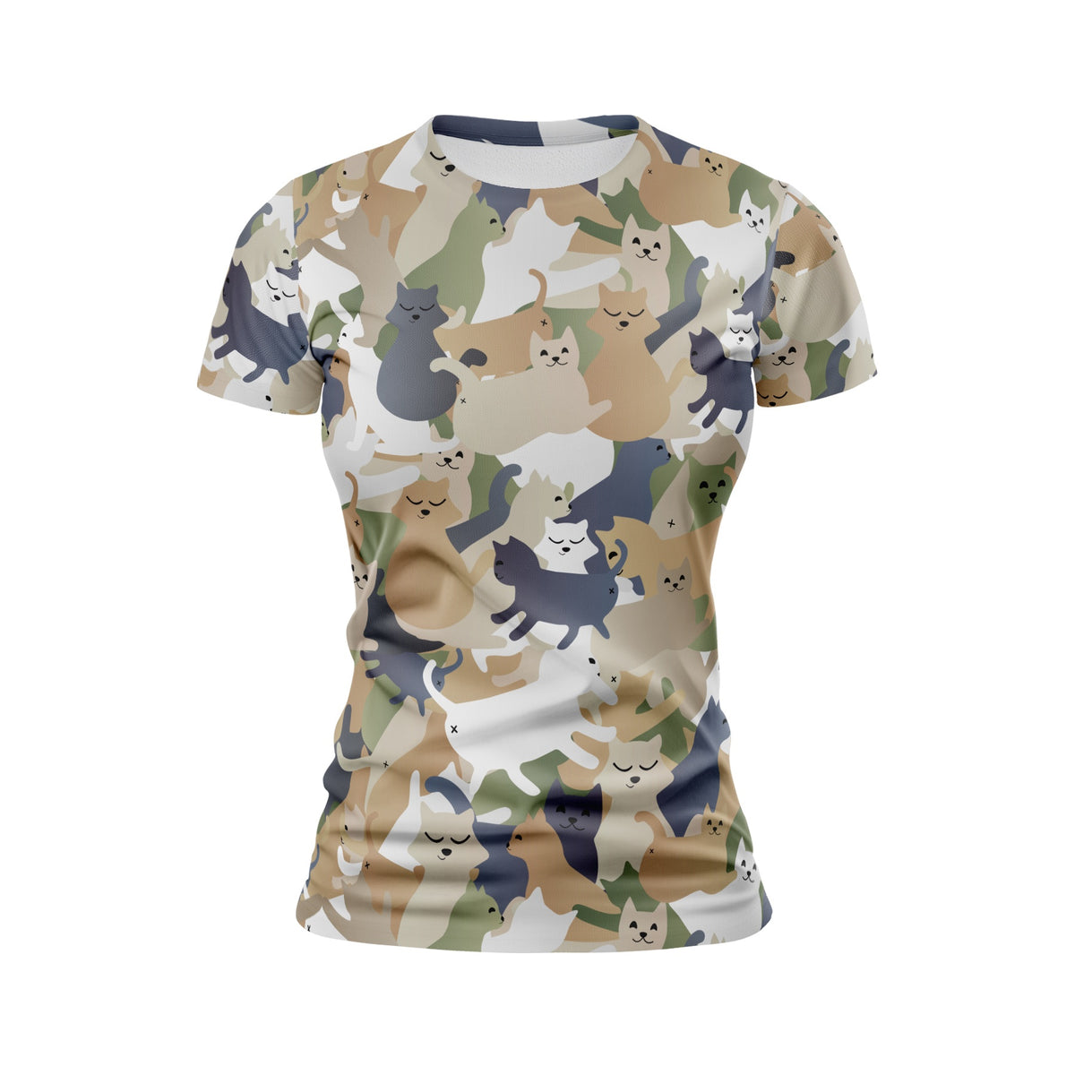 Lustiges Damen-T-Shirt mit Katzen-Camouflage-Print