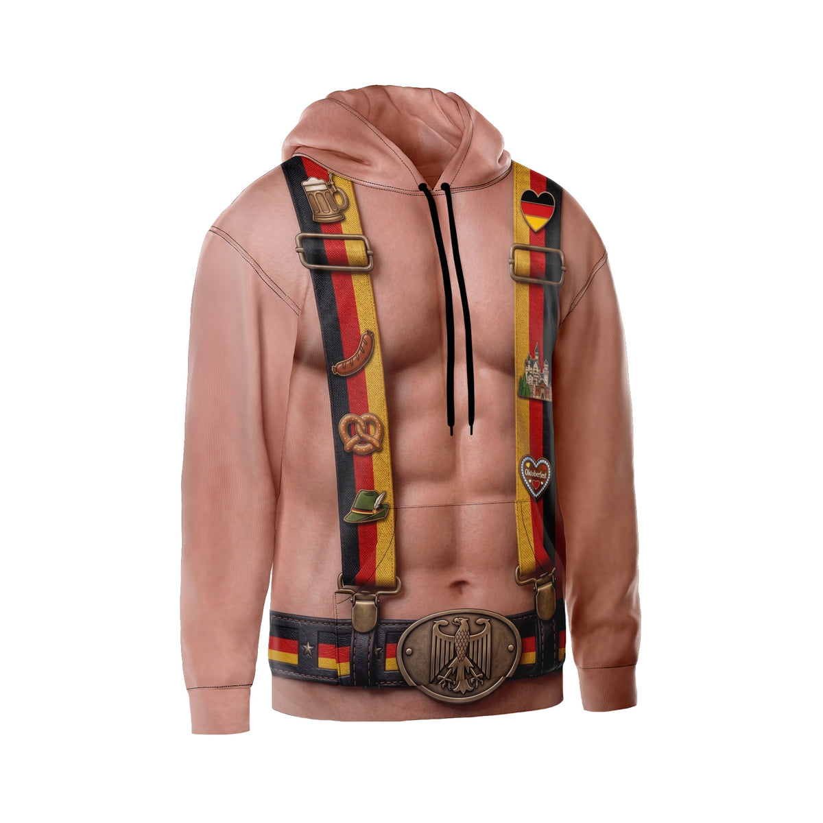 German Suspenders Novelty German Festival Hoodie With Pumped Up Body Print