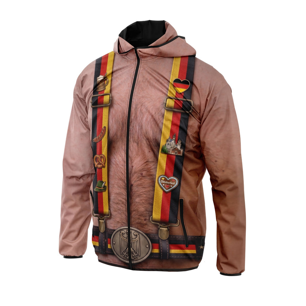 Deutsches Oktoberfest-Windbreaker-Jacke mit Hosenträger-Motiv