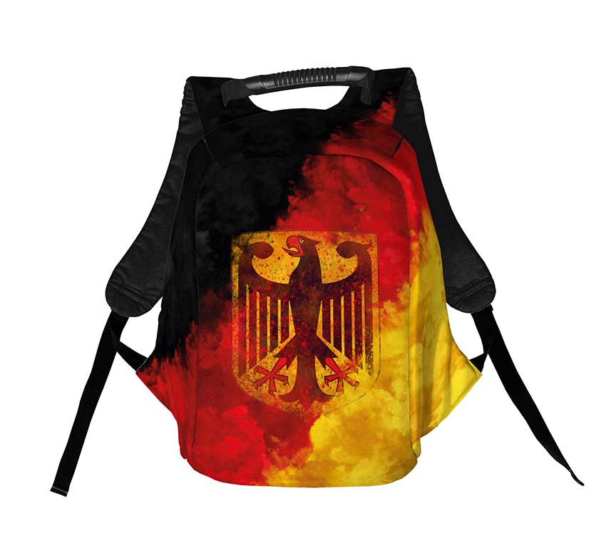 Mochila para portátil antirrobo con escudo de Alemania y cremalleras ocultas