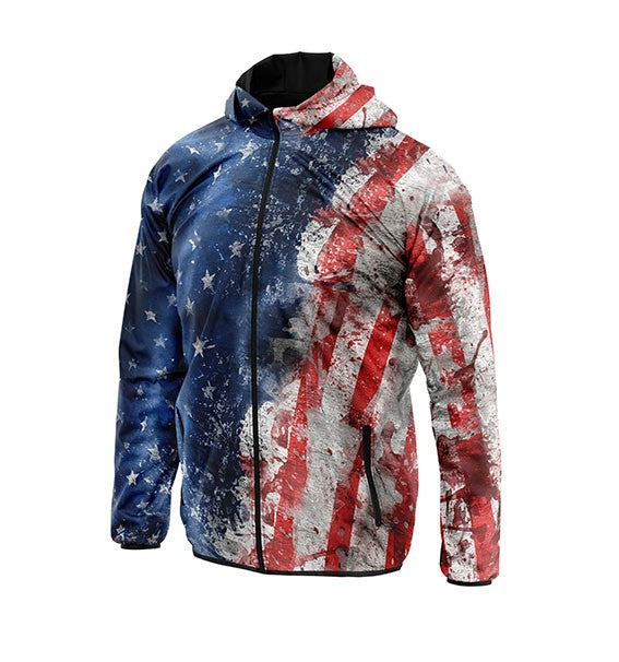 Unisex Windbreaker Jacket with Graphic American Flag Print