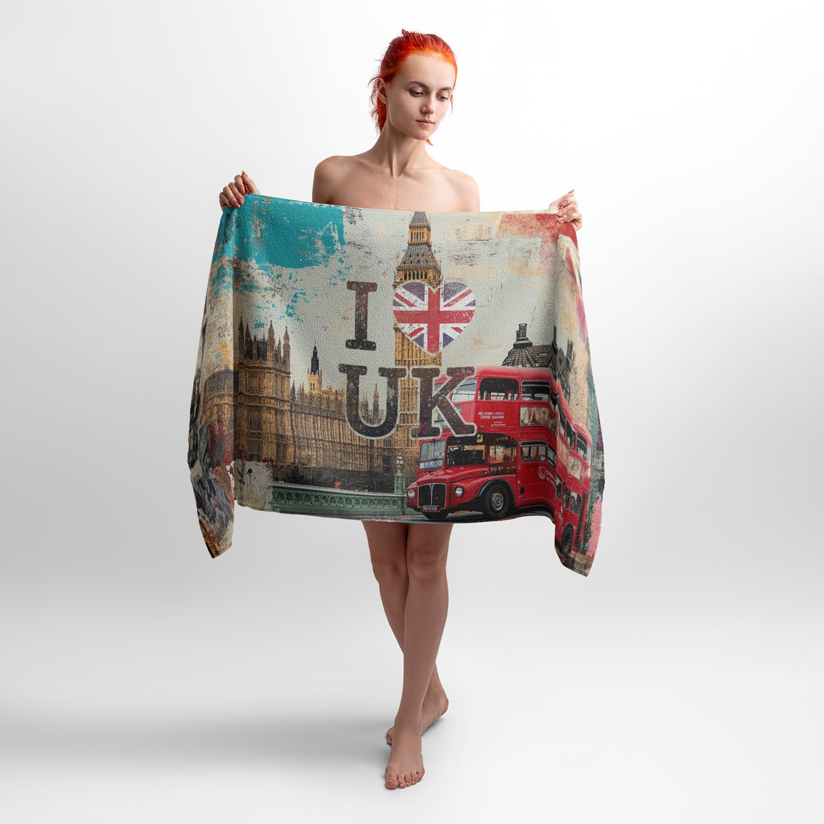 „I Love UK London“-Collage-Handtuch