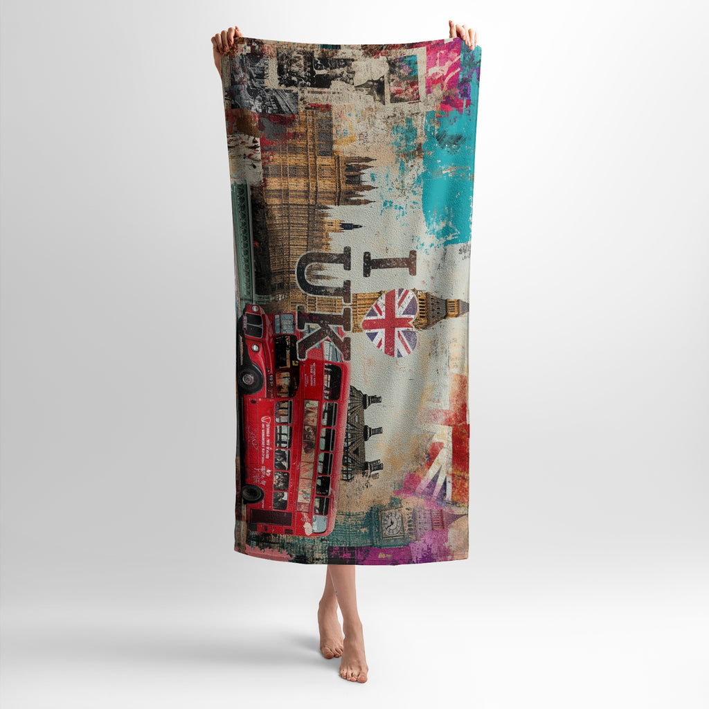 I Love UK London Collage Print Towel