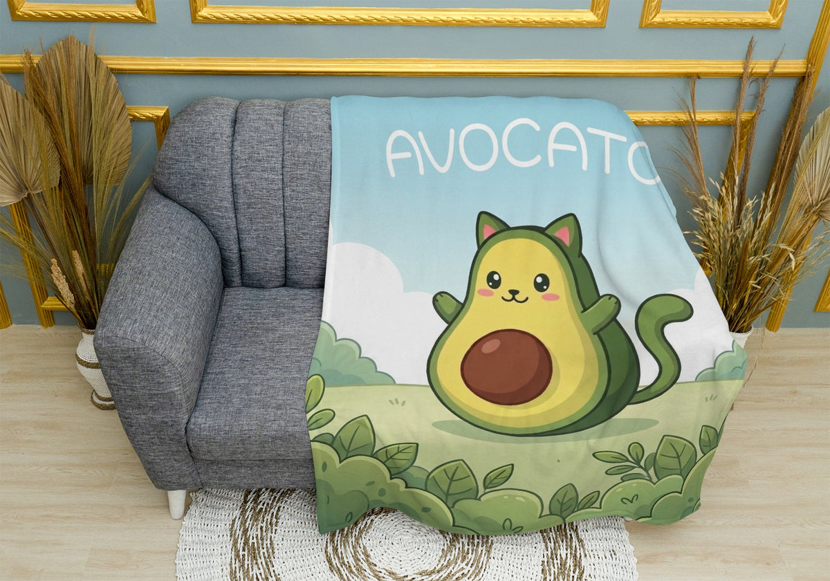 Joyful Avocado Cat Throw Blanket with Cute Avocato Design