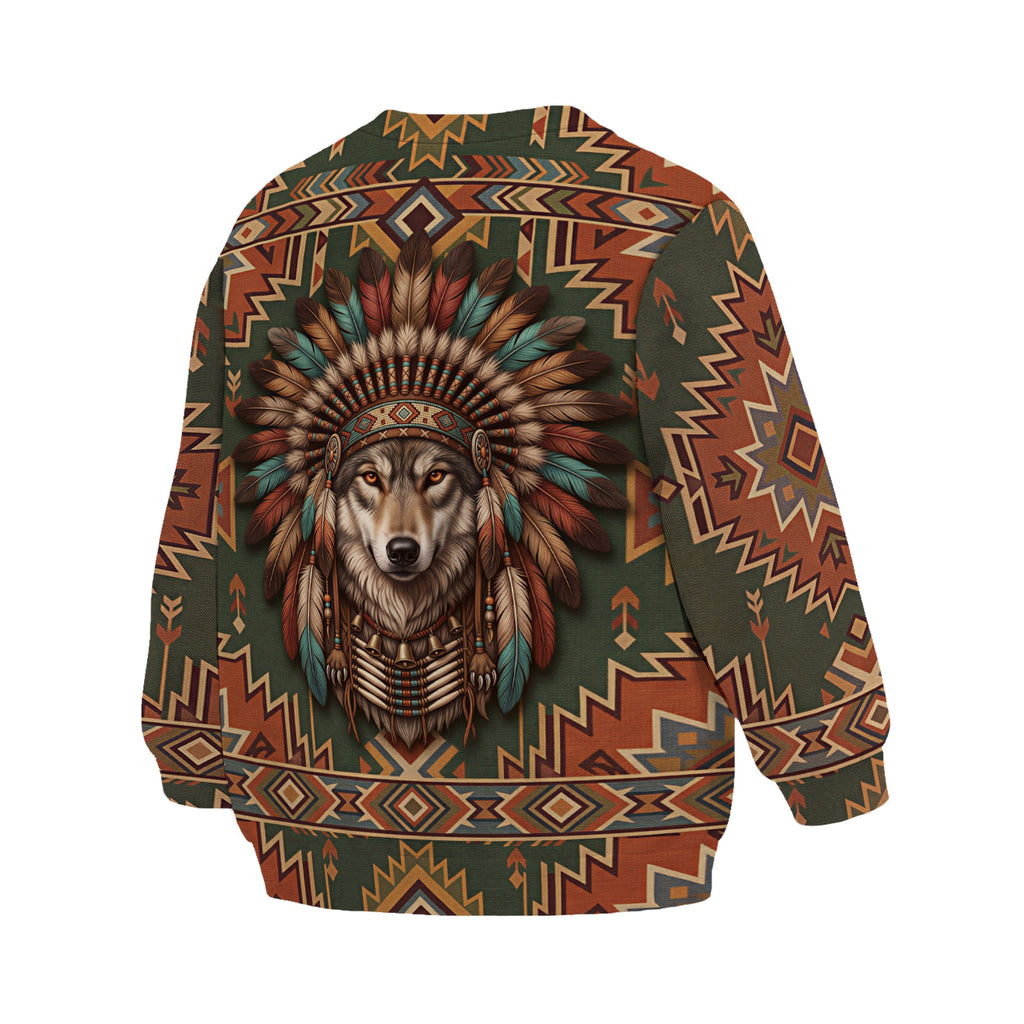 Kinder-Sweatshirt mit Indianer-Wolf-Motiv „Native Spirit“